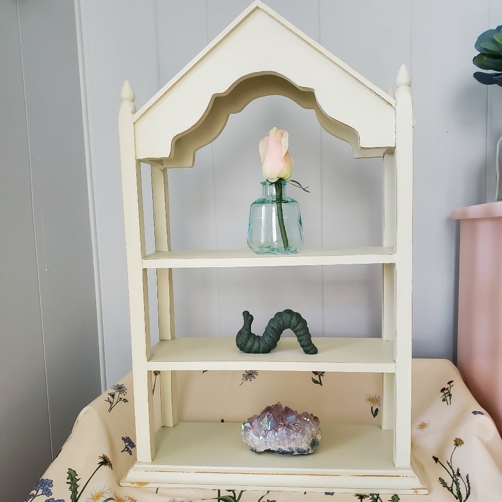 Vintage cottagecore shabby chic cream shelf, fair condition